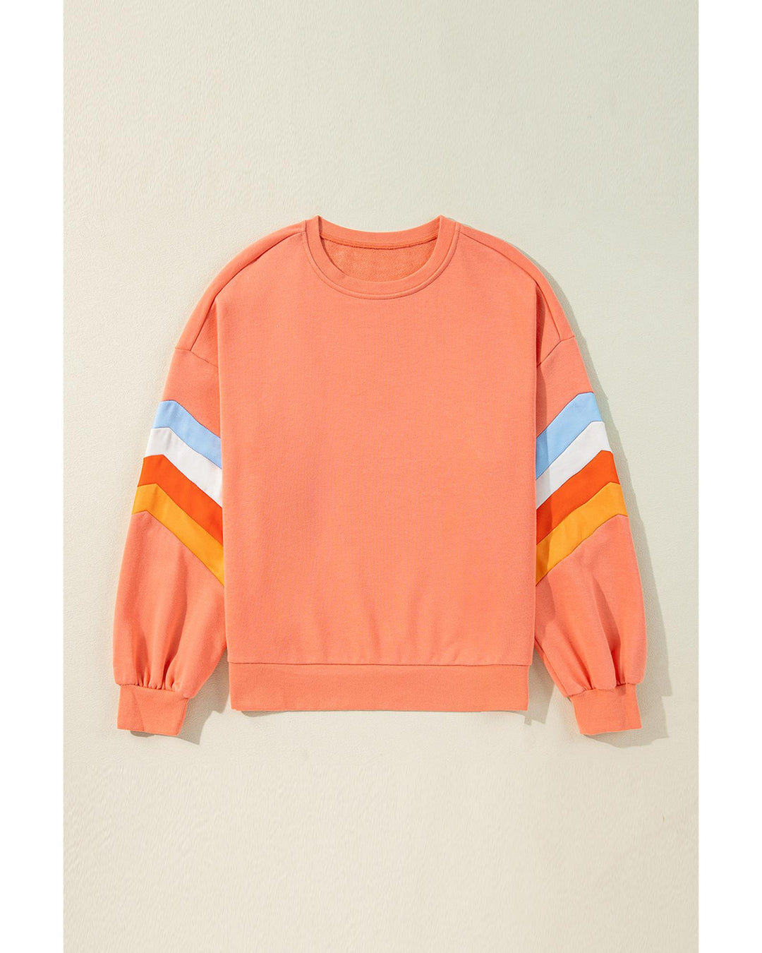 Flamingo Rainbow Striped Sleeve Crew Neck Loose Sweatshirt - L