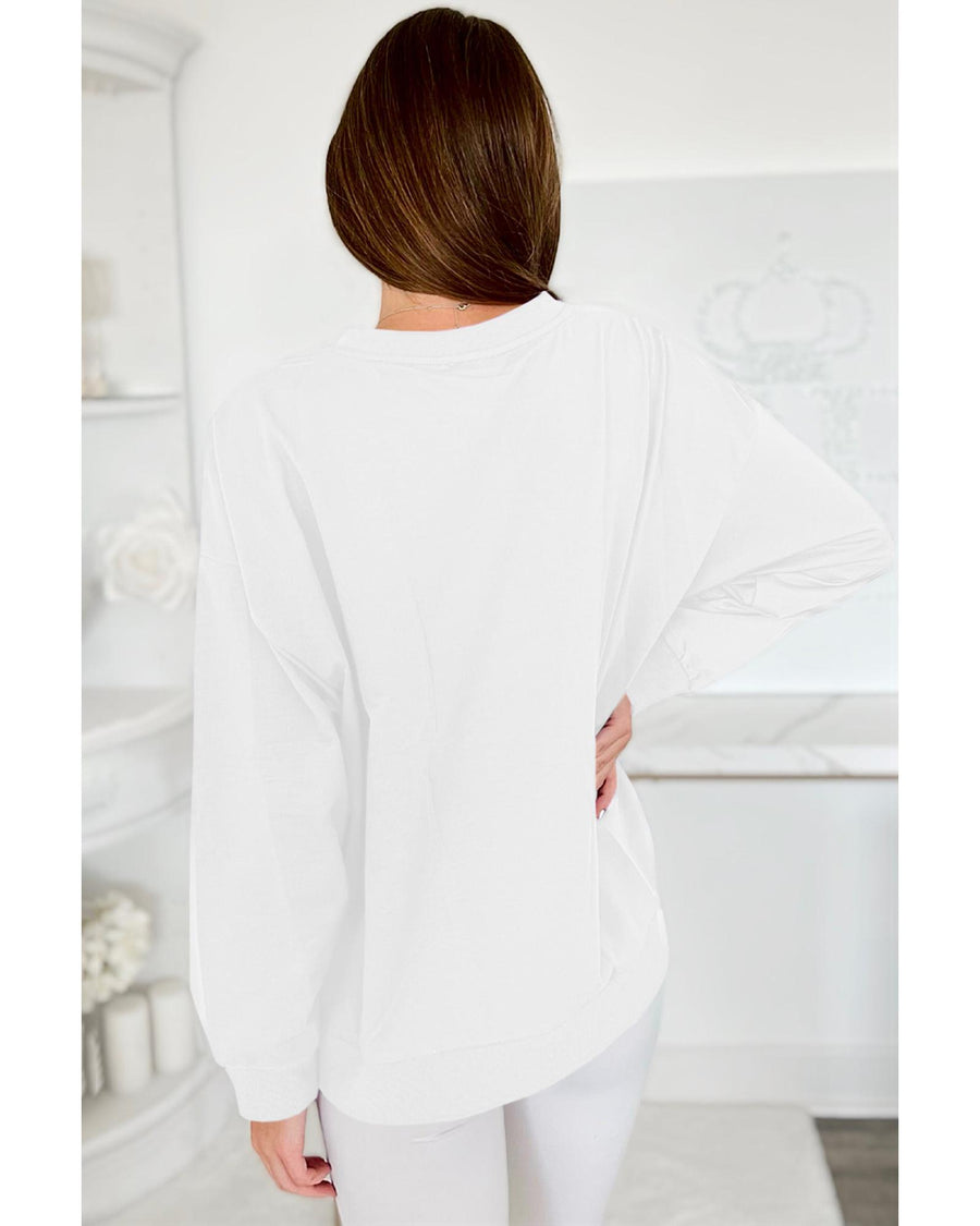 White Tinsel Game Day Drop Shoulder Graphic Sweatshirt - L