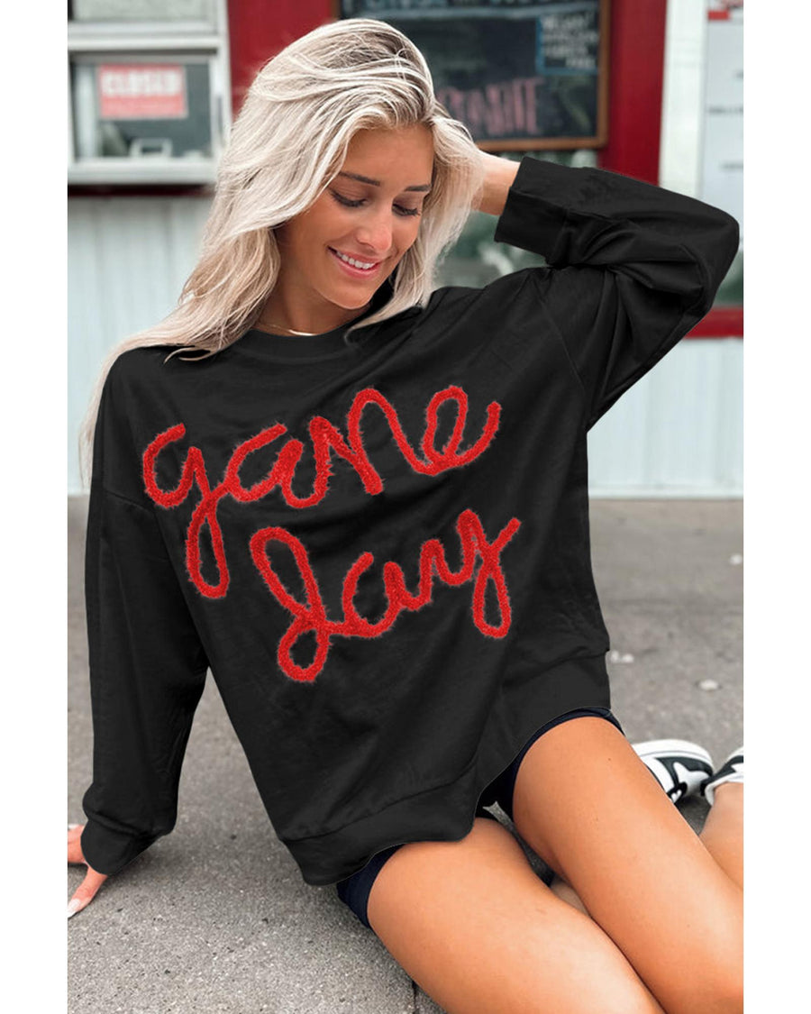 Black Tinsel Game Day Drop Shoulder Graphic Sweatshirt - M