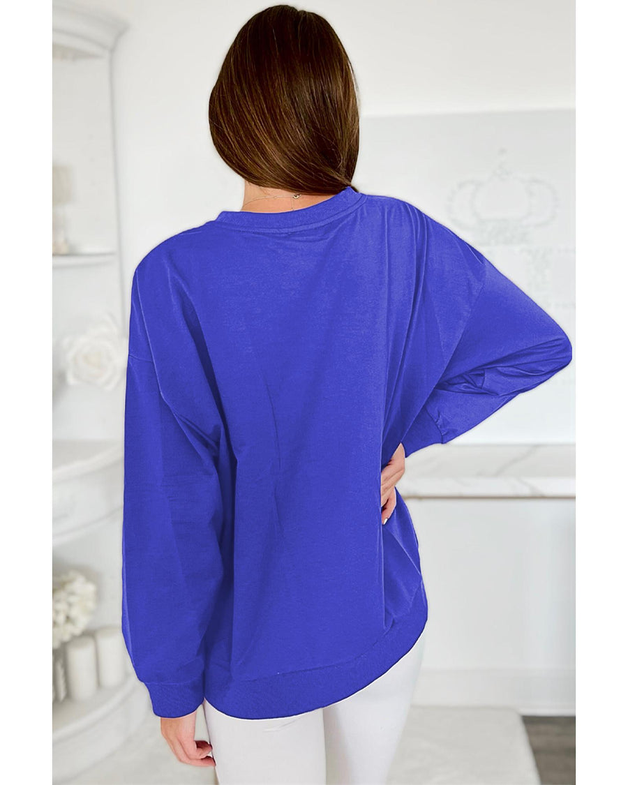 Dark Blue Tinsel Game Day Drop Shoulder Graphic Sweatshirt - XL