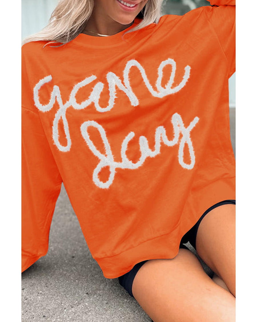 Russet Orange Tinsel Game Day Drop Shoulder Graphic Sweatshirt - L