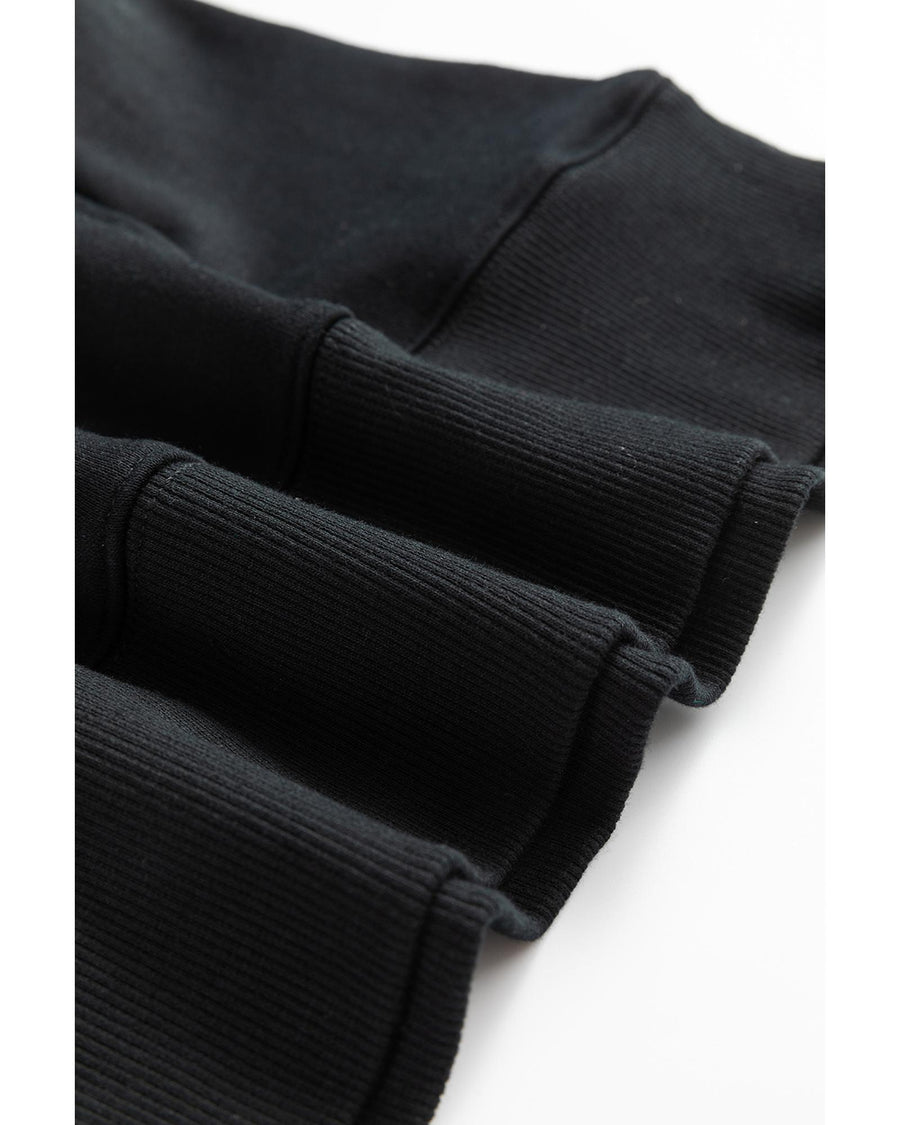 Black Drop Shoulder Crisscross Stitching Pocketed Loose Sweatshirt - S