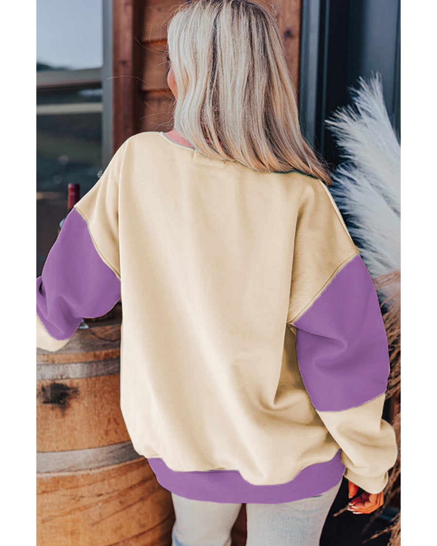 Meadow Mauve Colorblock Patchwork Drop Shoulder Sweatshirt - L