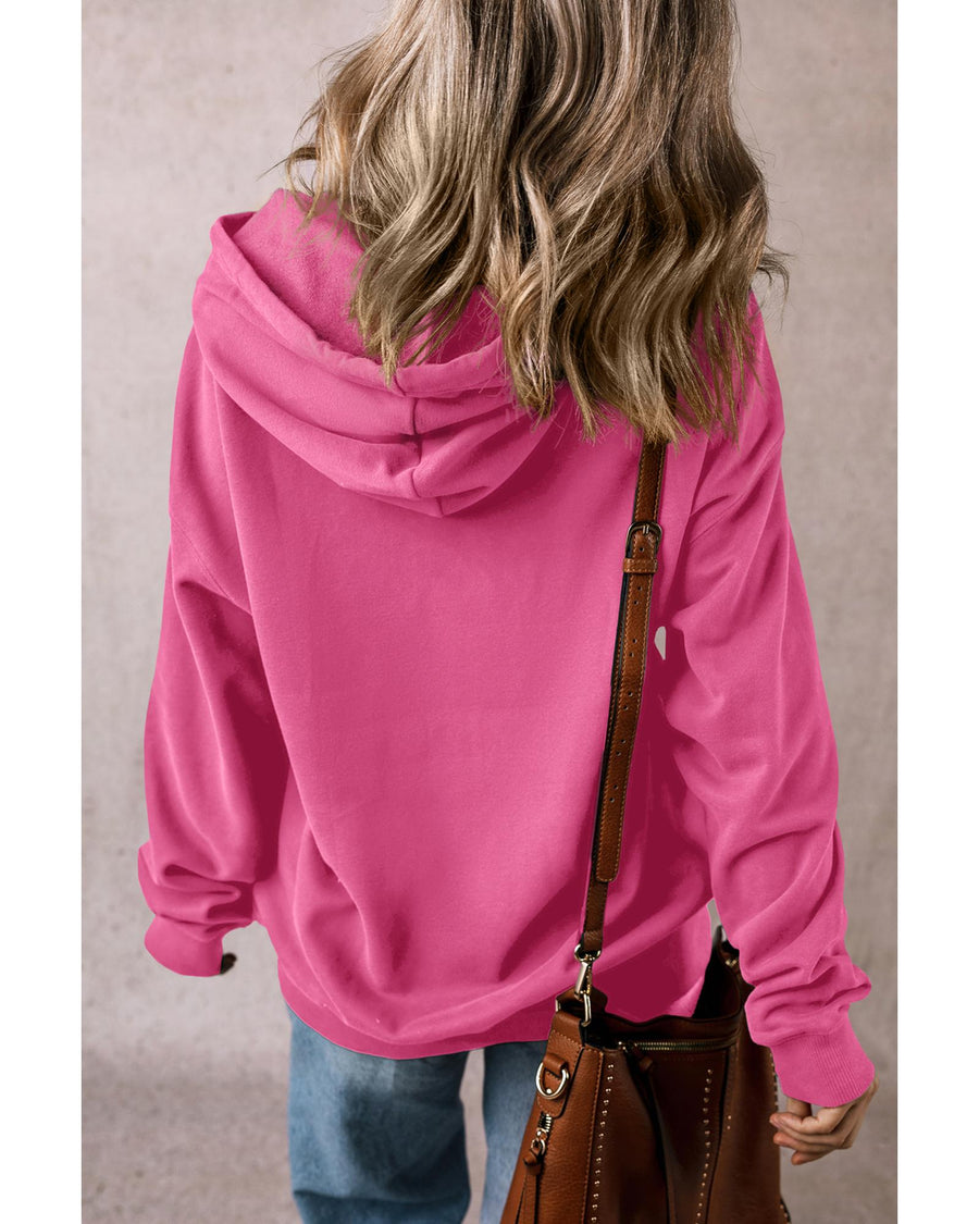 Bonbon Solid Kangaroo Pocket Drawstring Loose Fit Hoodie - XL