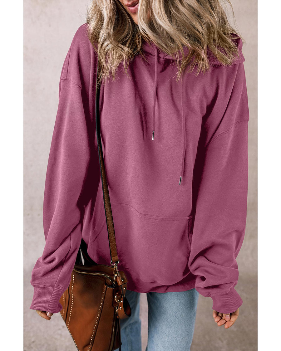 Valerian Solid Kangaroo Pocket Drawstring Loose Fit Hoodie - XL