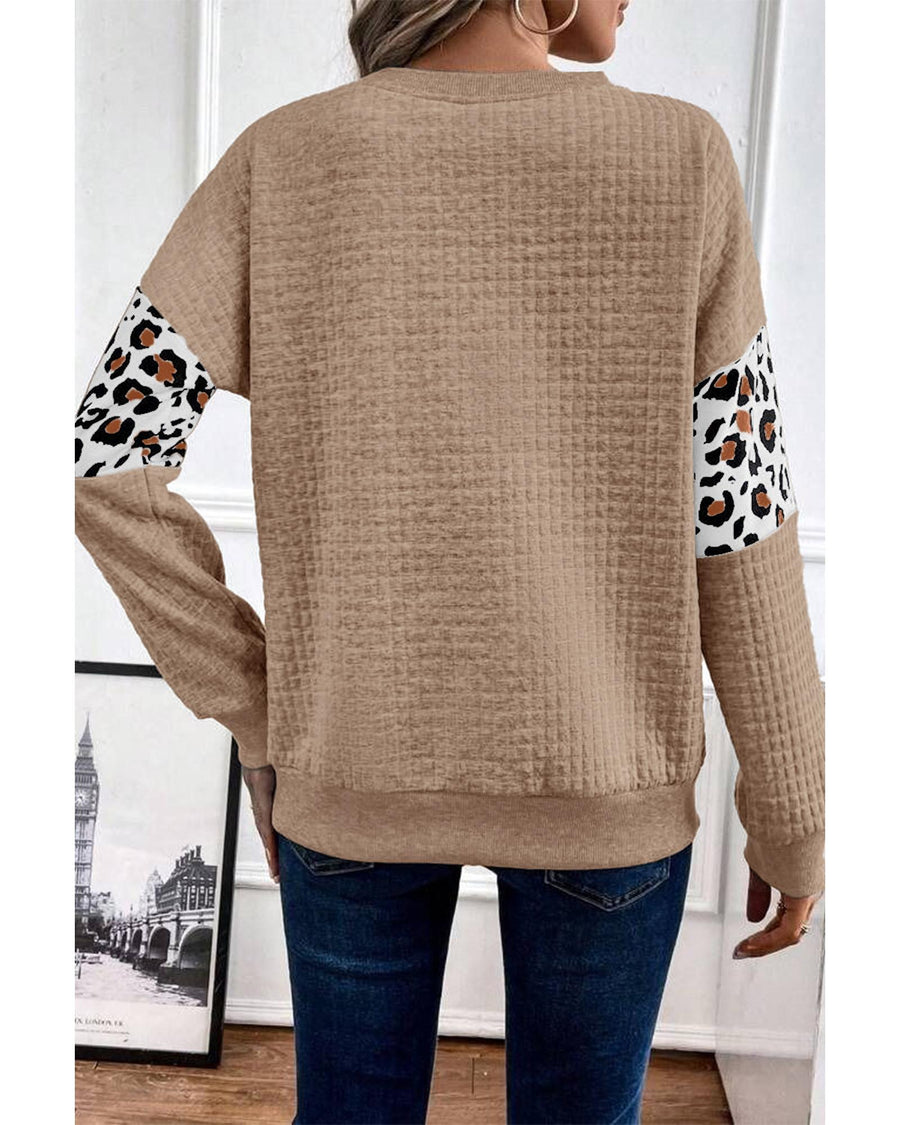 Parchment Leopard Quilted Patchwork Crew Neck Sweatshirt - L