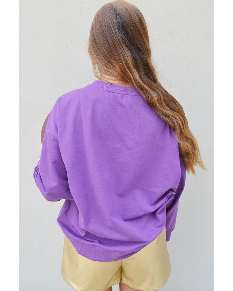 Tillandsia Purple GAME DAY Rugby Chenille Embroidered Pullover Sweatshirt - XL