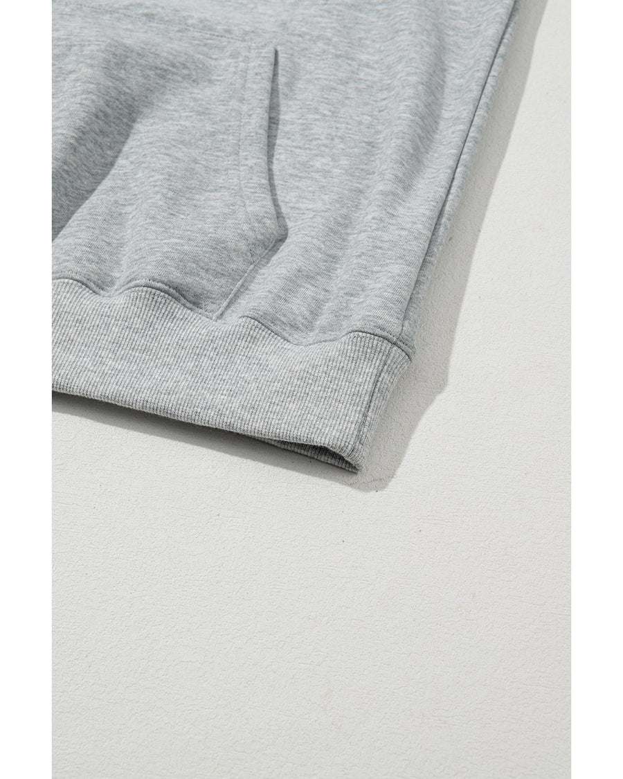 Light Grey Solid Color Fleece Lined Drawstring Hoodie with Pocket - 2XL
