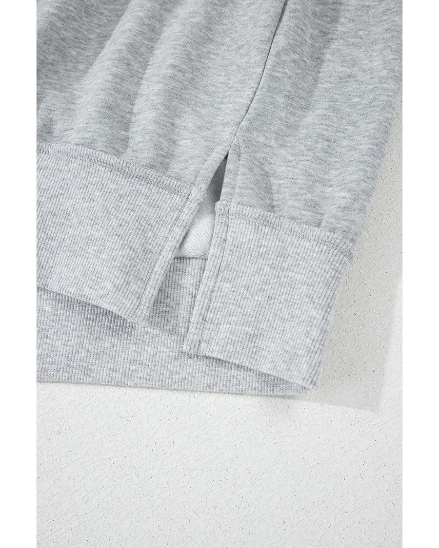 Gray Half Zipper Collared Drop Shoulder Side Slits Sweatshirt - XL