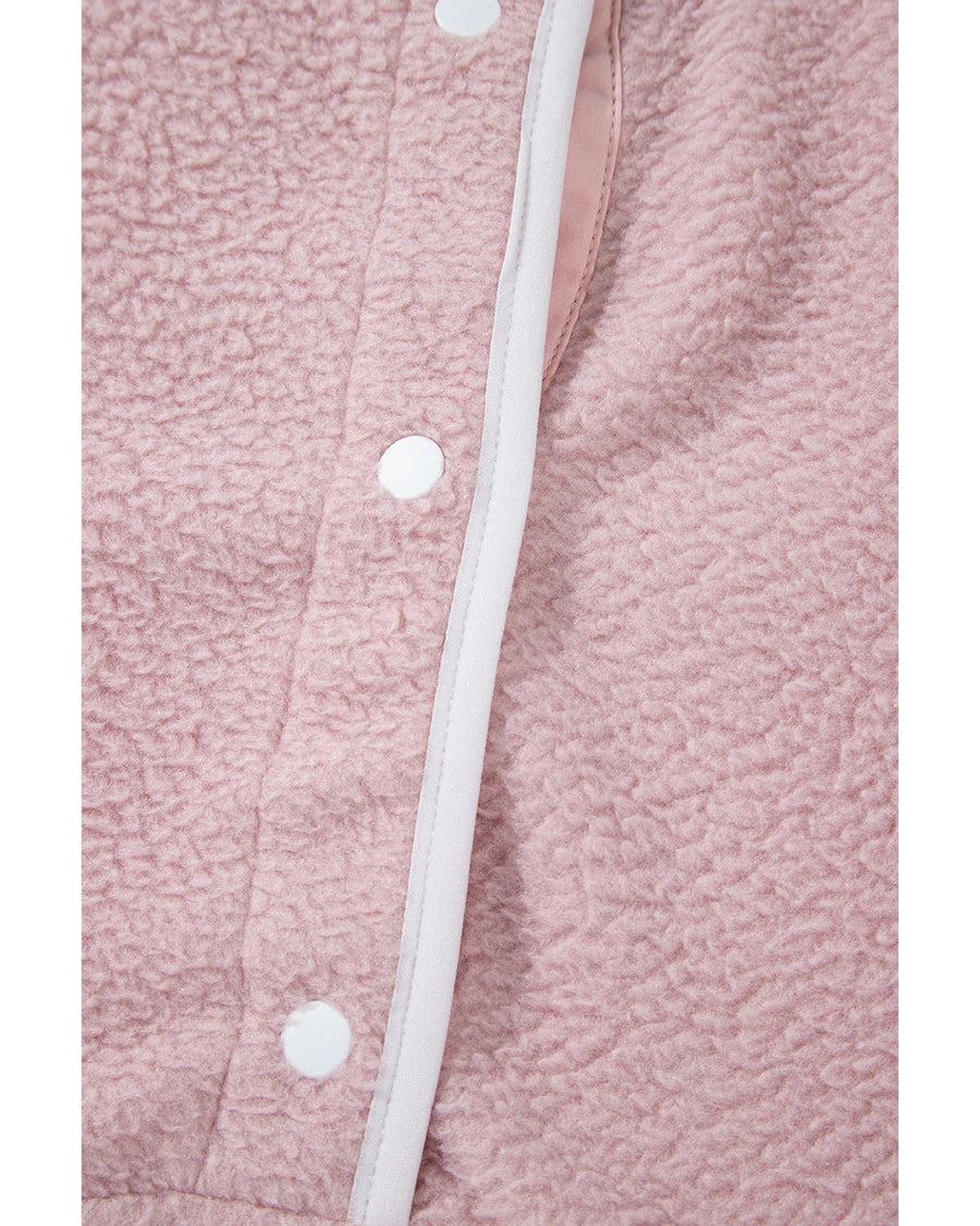 Fushia Stand Neck Half Button Zip Pocket Plush Sweatshirt - S