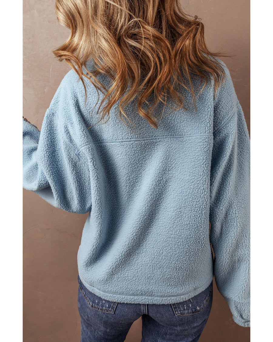 Myosotis Collared Zipper Drop Shoulder Fleece Sweatshirt - L