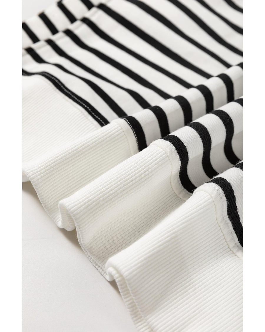 Black Stripe Raglan Sleeve Side Slits Loose Sweatshirt - S