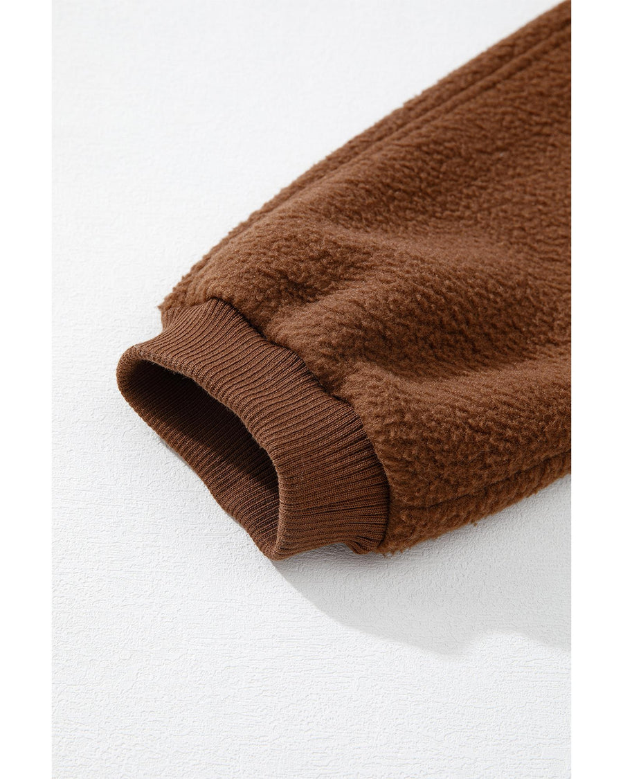 Brown Half Zip Fleece Pullover Sweatshirt - L