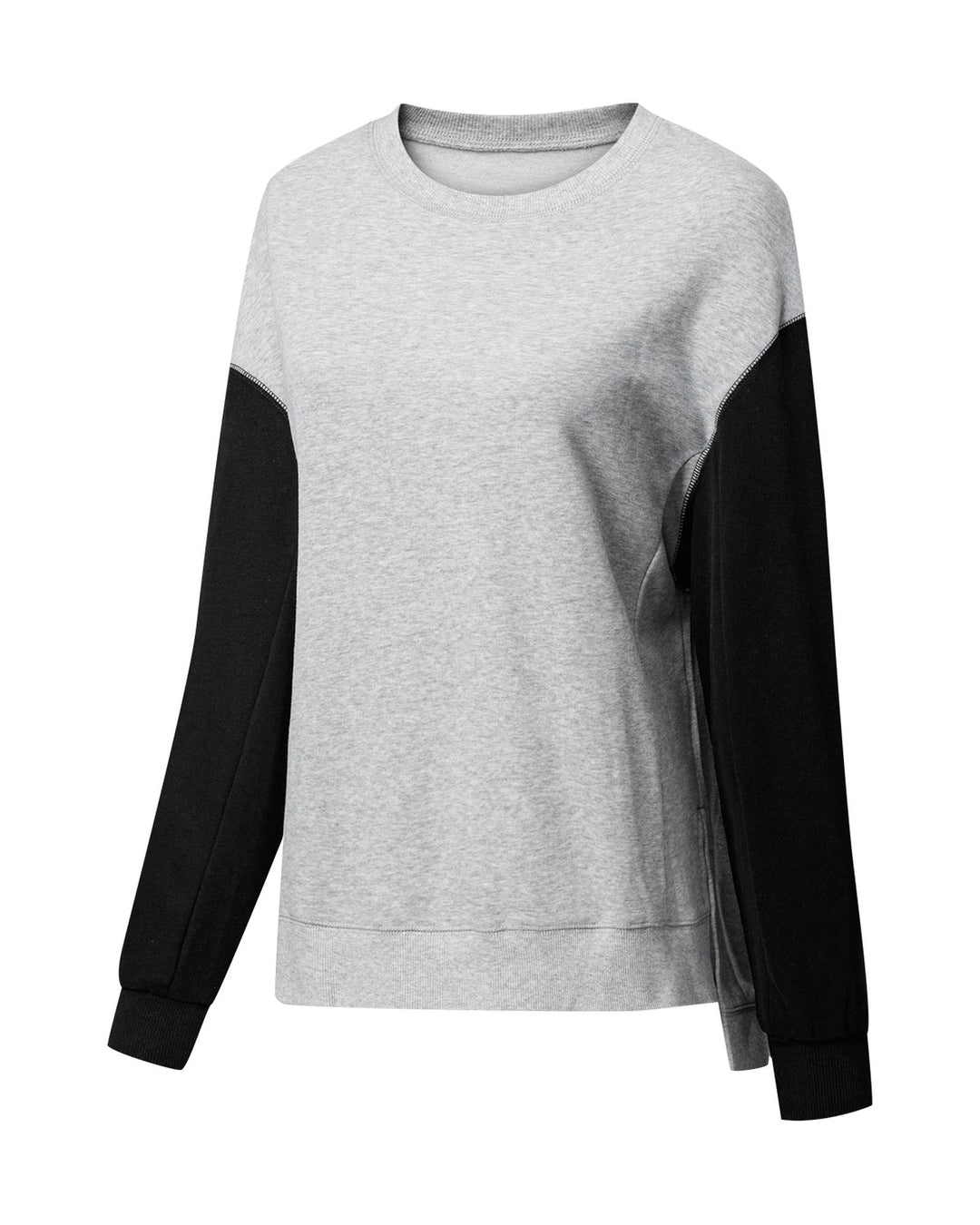 Gray Two Tone Patchwork Drop Shoulder Pullover Sweatshirt - XL