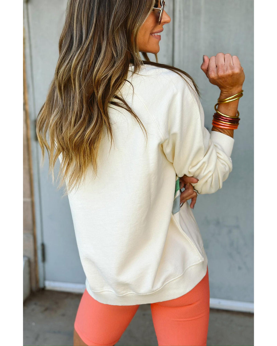 Apricot Rainbow Colorblock Striped Pullover Sweatshirt - M