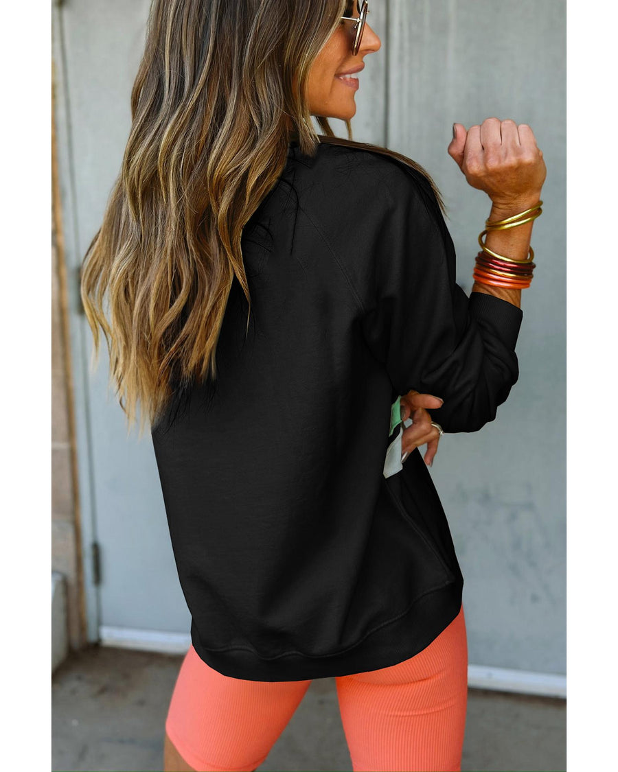 Black Rainbow Colorblock Striped Pullover Sweatshirt - L