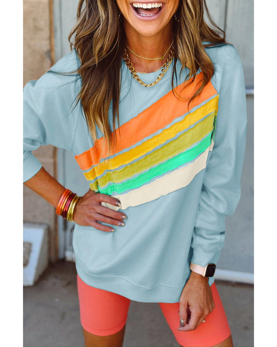 Beau Blue Rainbow Colorblock Striped Pullover Sweatshirt - M