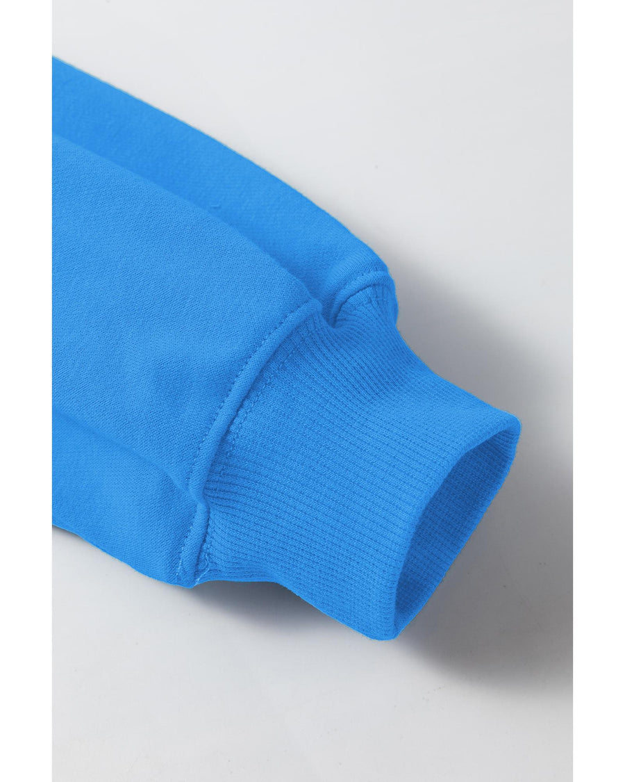 Sky Blue Solid Color Drop Shoulder Long Sleeve Basic Sweatshirt - M