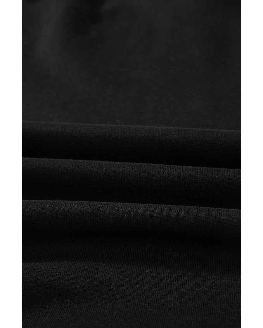Black Solid O Neck High Low Hem Pullover Sweatshirt - S