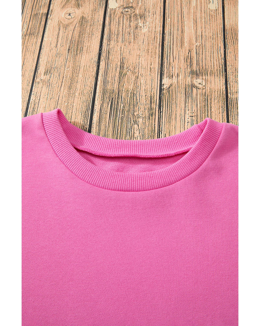 Bonbon Solid O Neck High Low Hem Pullover Sweatshirt - L