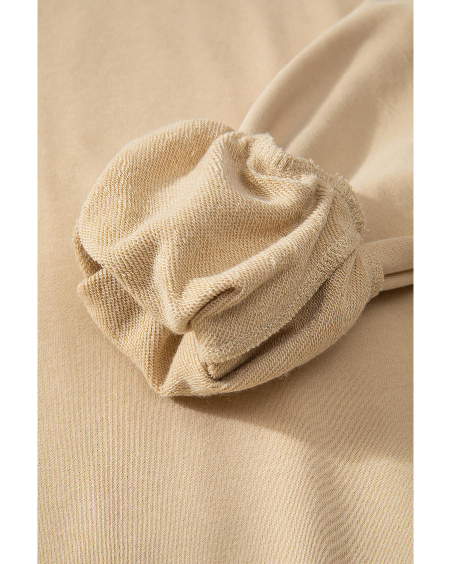 Parchment Solid O Neck High Low Hem Pullover Sweatshirt - M