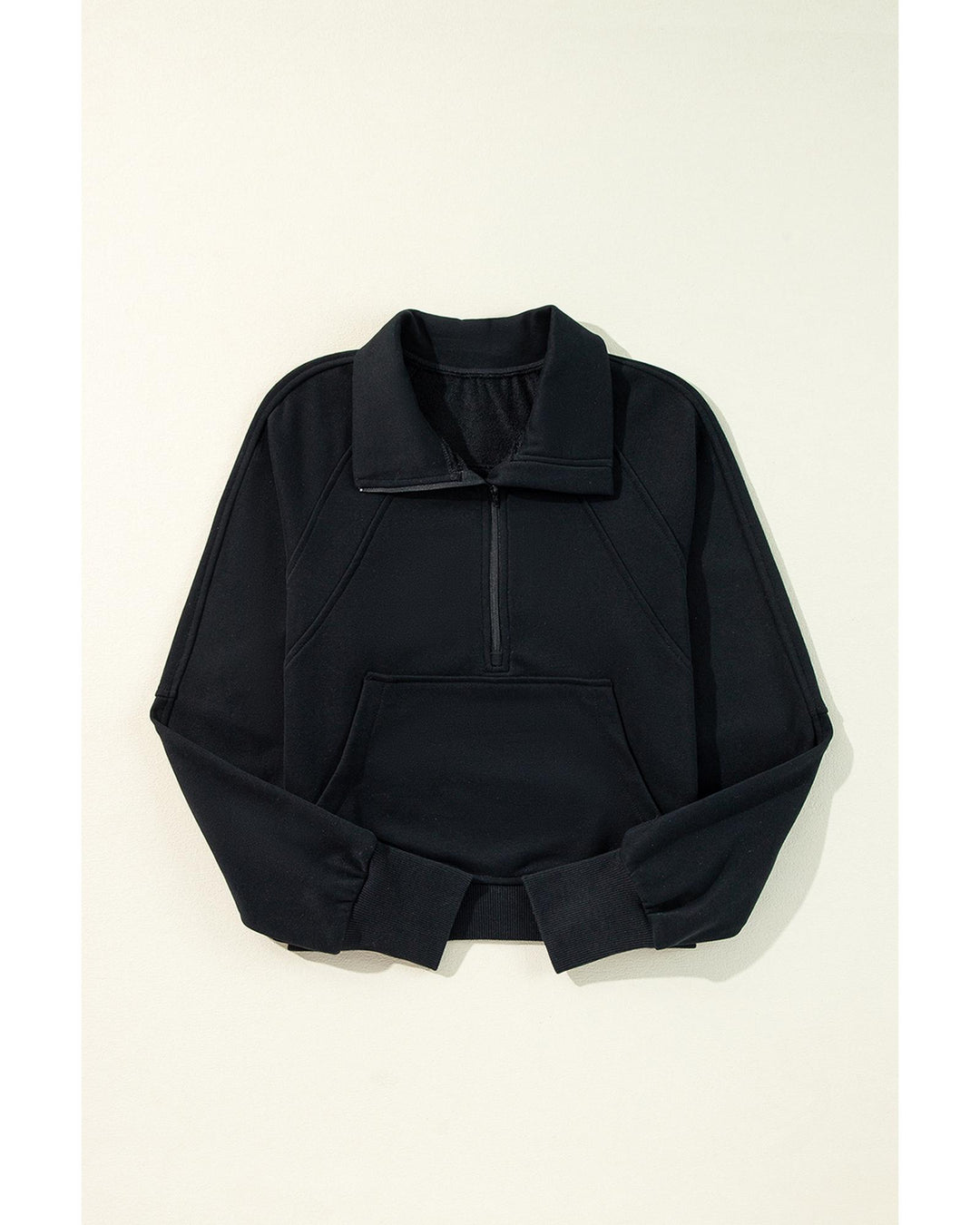 Black Quarter Zip Stand Neck Kangaroo Pocket Sweatshirt - L