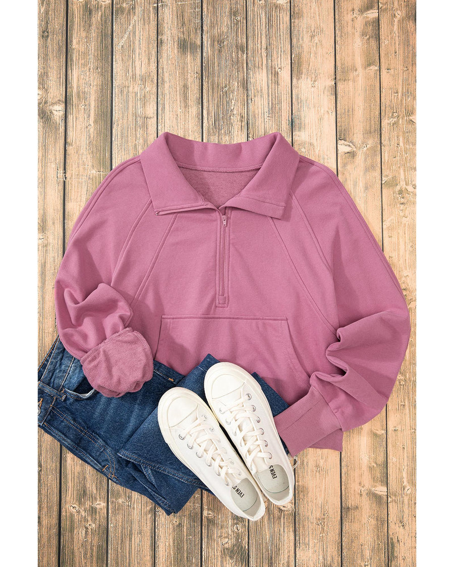 Valerian Quarter Zip Stand Neck Kangaroo Pocket Sweatshirt - M