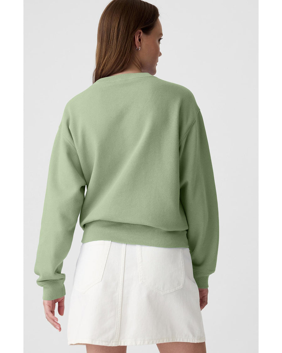 Smoke Green Plain Drop Shoulder Crewneck Pullover Sweatshirt - M