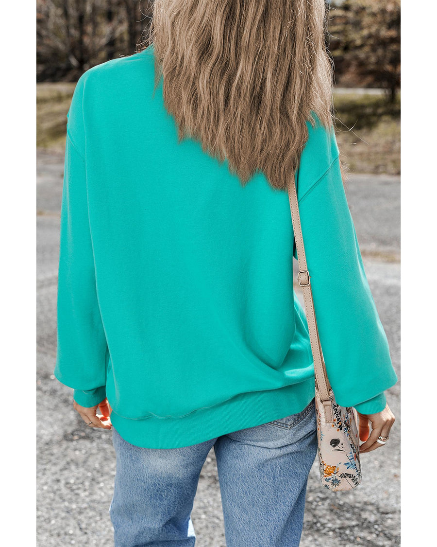 Aruba Blue Plain Drop Shoulder Crewneck Pullover Sweatshirt - L
