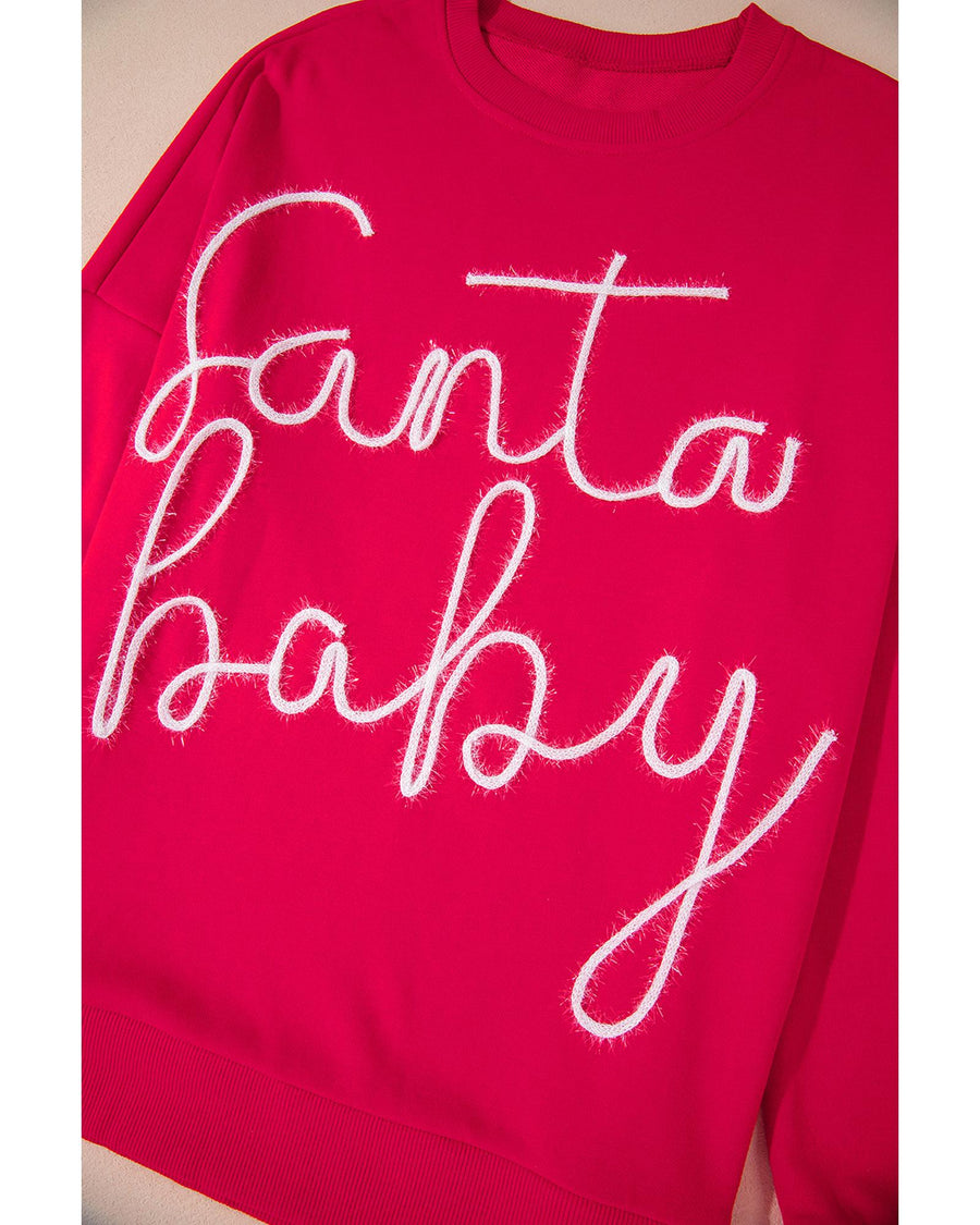 Fiery Red Christmas Santa Baby Tinsel Graphic Sweatshirt - M
