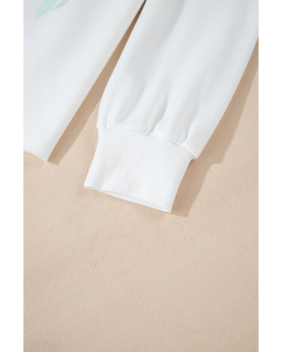 White Bowknot Pattern Drop Shoulder Loose Sweatshirt - M