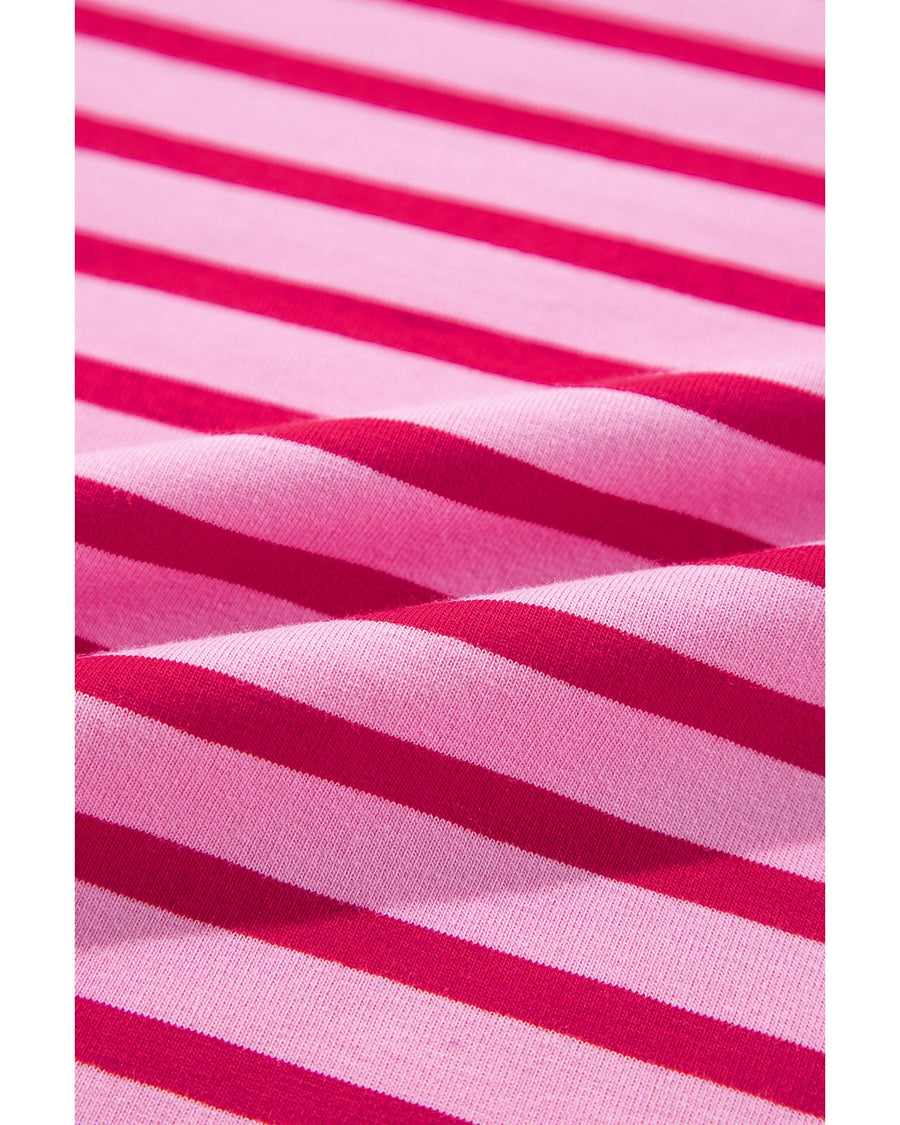 Sachet Pink Striped Print Crew Neck Drop Shoulder Sweatshirt - XL