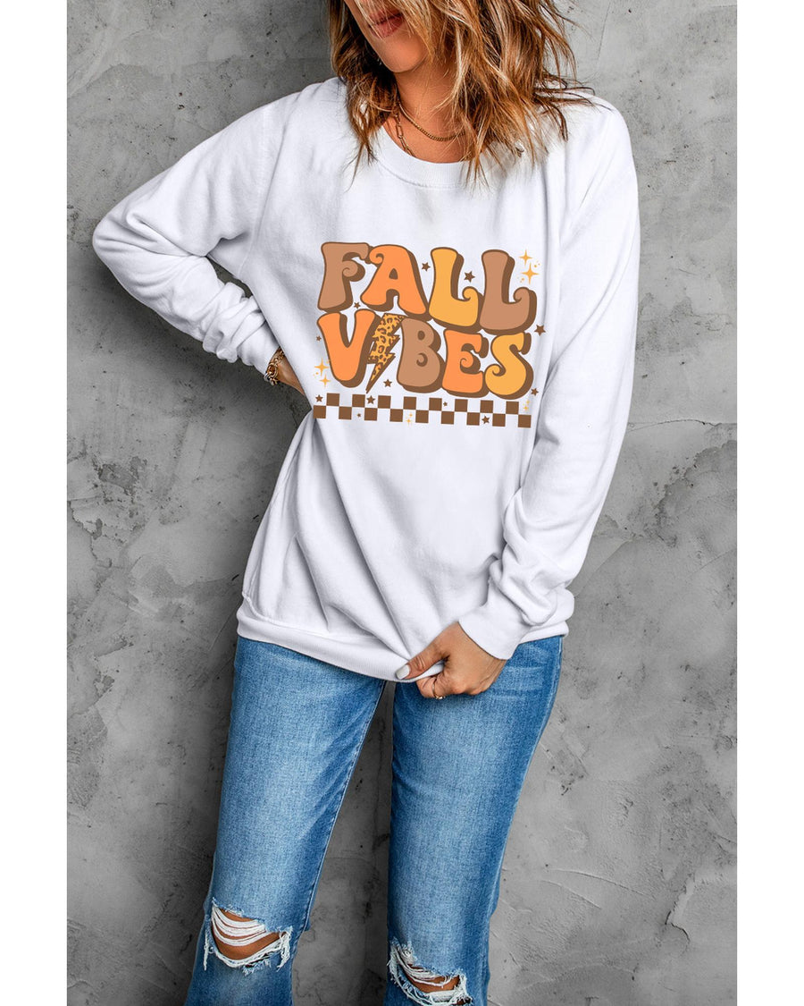 Beige FALL VIBES Graphic Drop Shoulder Sweatshirt - M