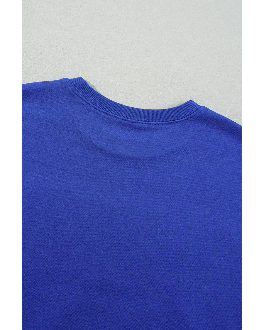 Dark Blue Game Day Crew Neck Graphic Pullover Sweatshirt - M