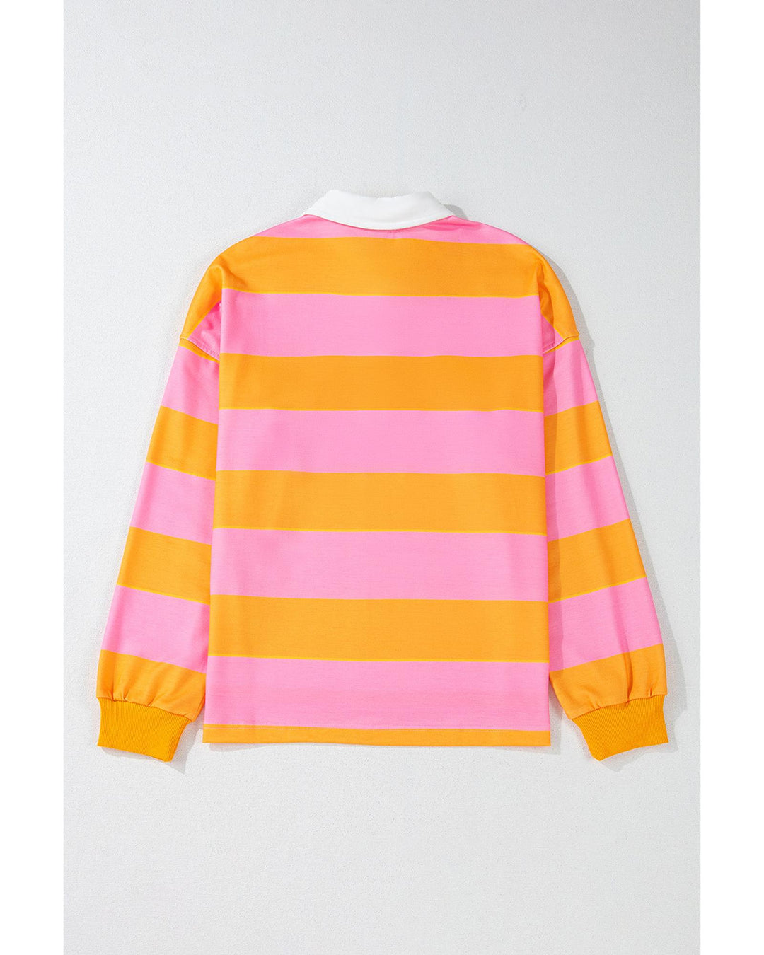 Yellow Stripe Color Block Polo Collar Sweatshirt - S