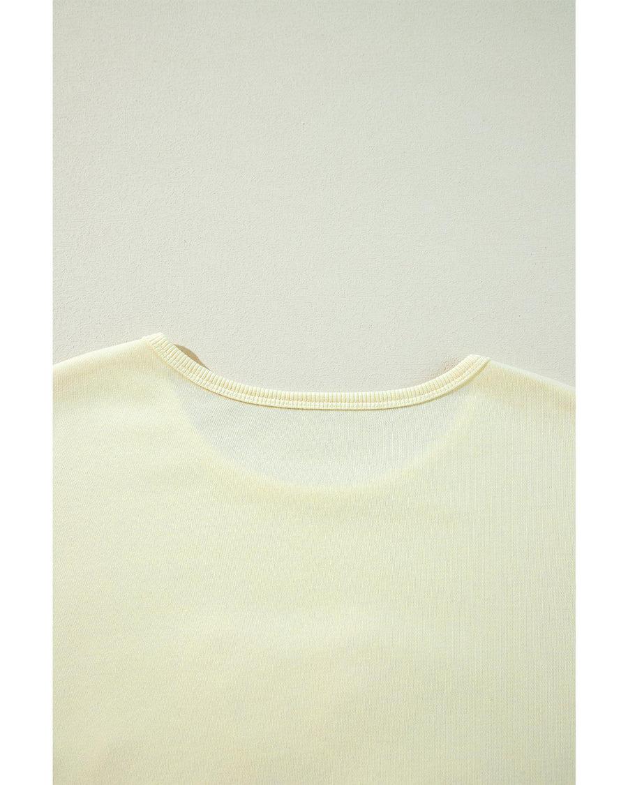 Beige Tinsel Flower Dropped Puff Sleeve Sweatshirt - XL