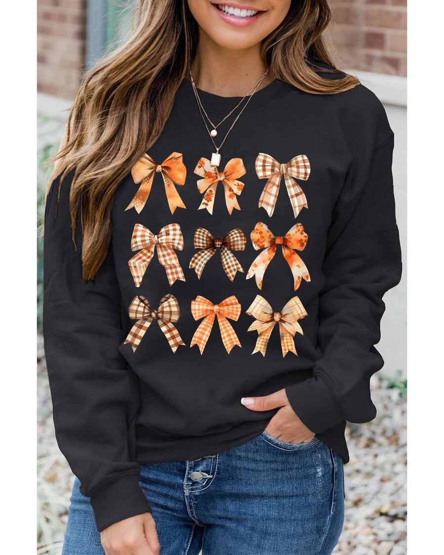 Black Thanksgiving Spice Bowknot Graphic Sweatshirt - M