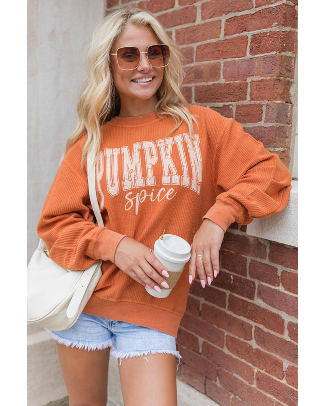 Orange PUMPKIN Spice Graphic Corded Crewneck Sweatshirt - XL