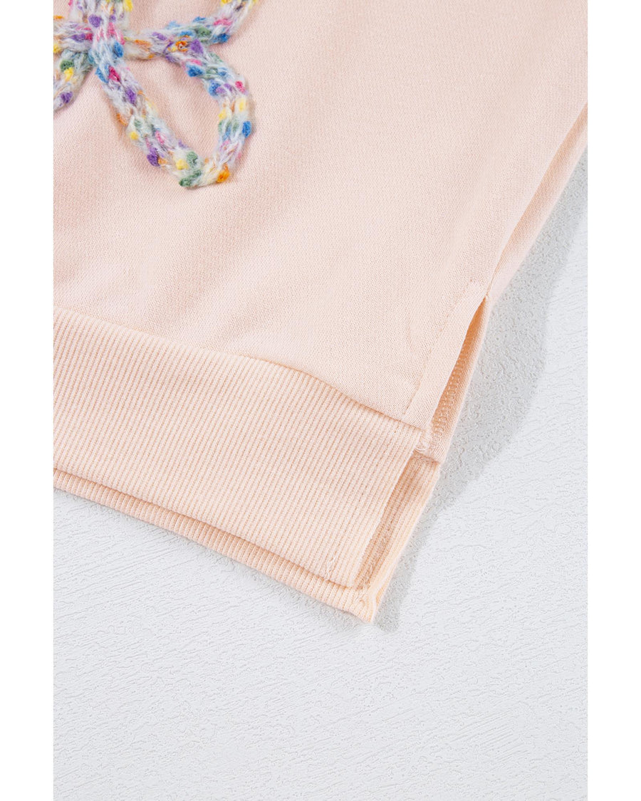 Parchment Embroidered Bow Lantern Sleeve Oversized Pullover Sweatshirt - S