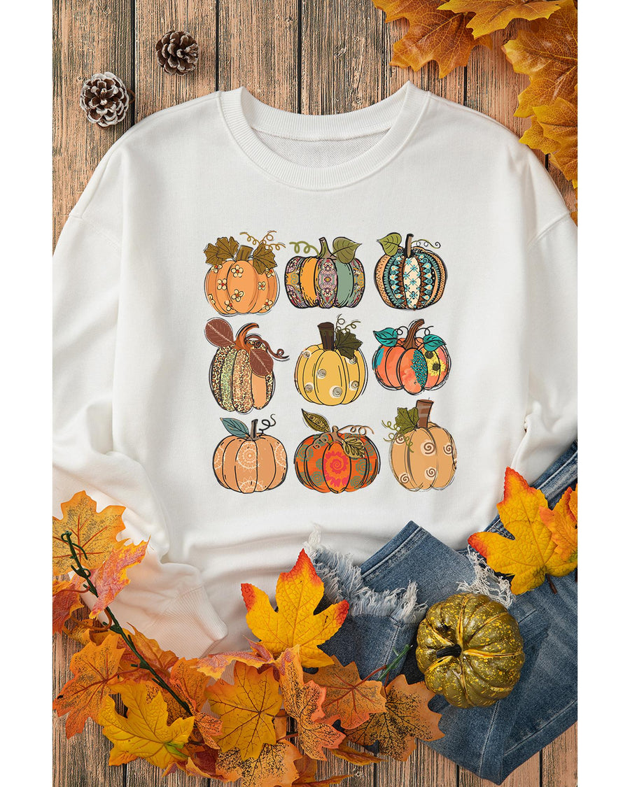 Beige Thanksgiving Pumpkin Print Drop Shoulder Sweatshirt - 2XL