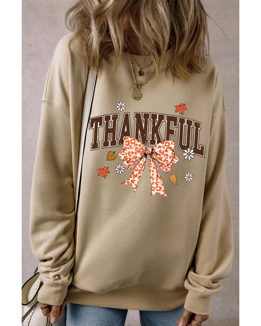 Parchment THANKFUL Leopard Bow Fall Vibe Graphic Sweatshirt - XL