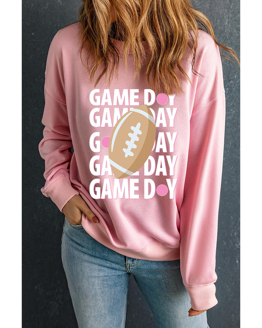 Pink GAME DAY Rugby Football Graphic Pullover Sweatshirt - XL