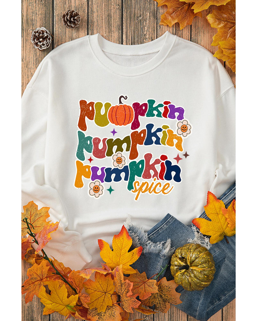 Beige Cute Pumpkin Spice Graphic Thanksgiving Sweatshirt - XL