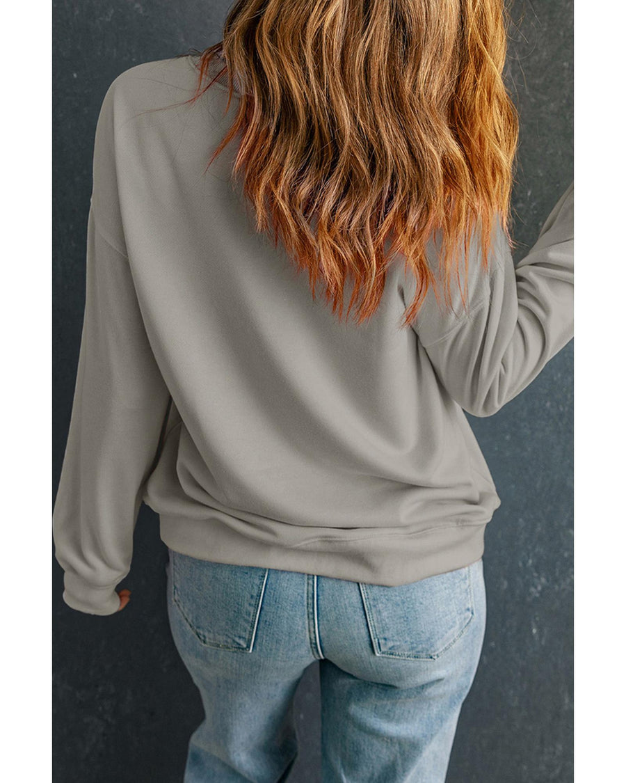 Gray GOBBLE Turkey Graphic Drop Shoulder Pullover Sweatshirt - S