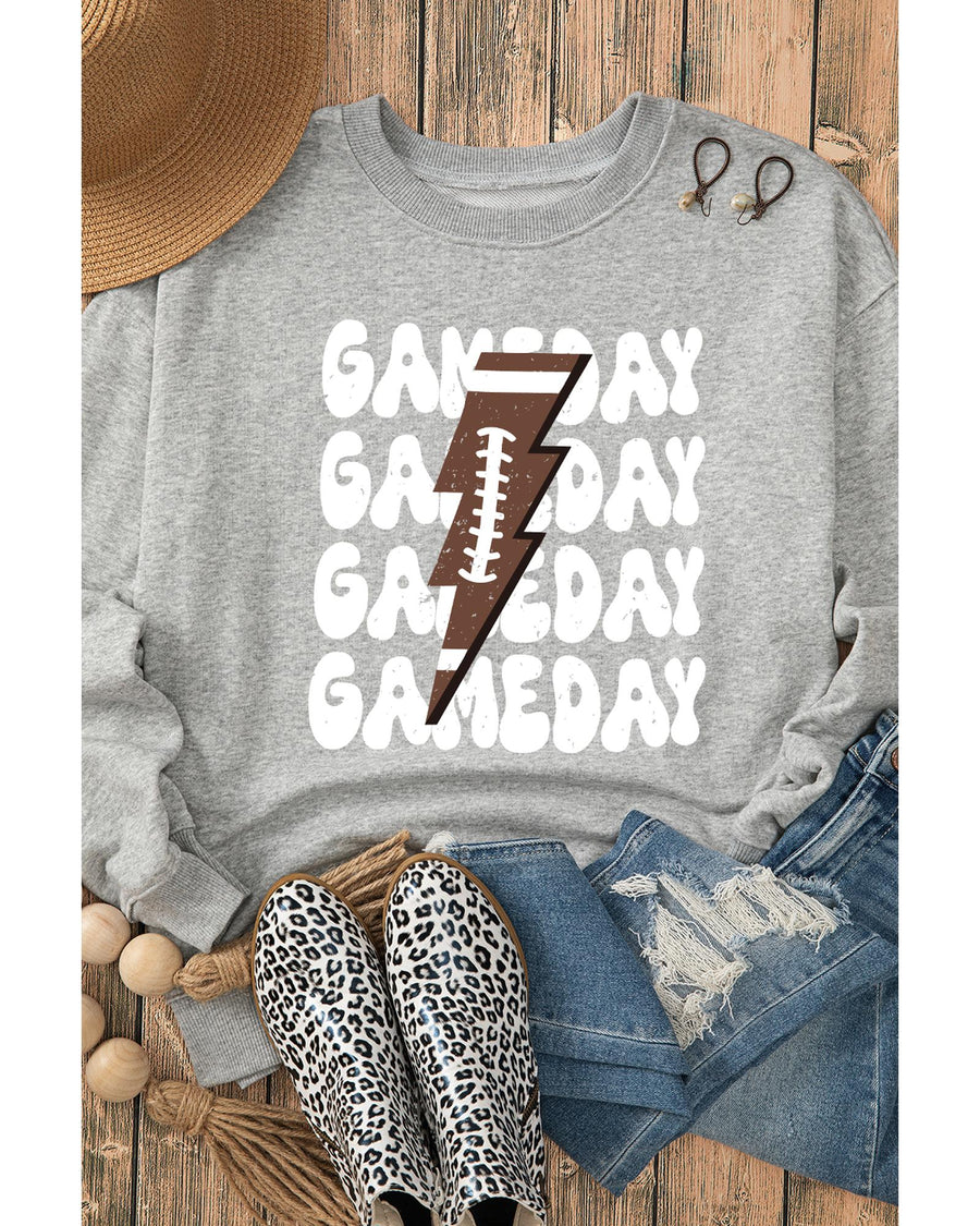 Gray GAME DAY Lightning Rugby Football Print Pullover Sweatshirt - S