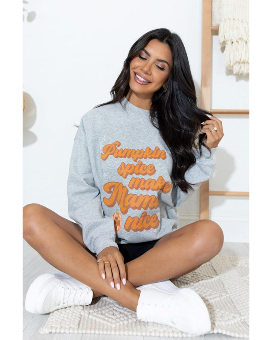 Gray Pumpkin Spice Makes Mama Nice Round Neck Sweatshirt - S