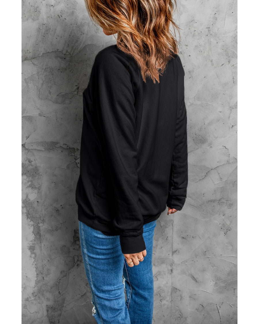 Black Halloween Floral Ghost Print Pullover Graphic Sweatshirt - M
