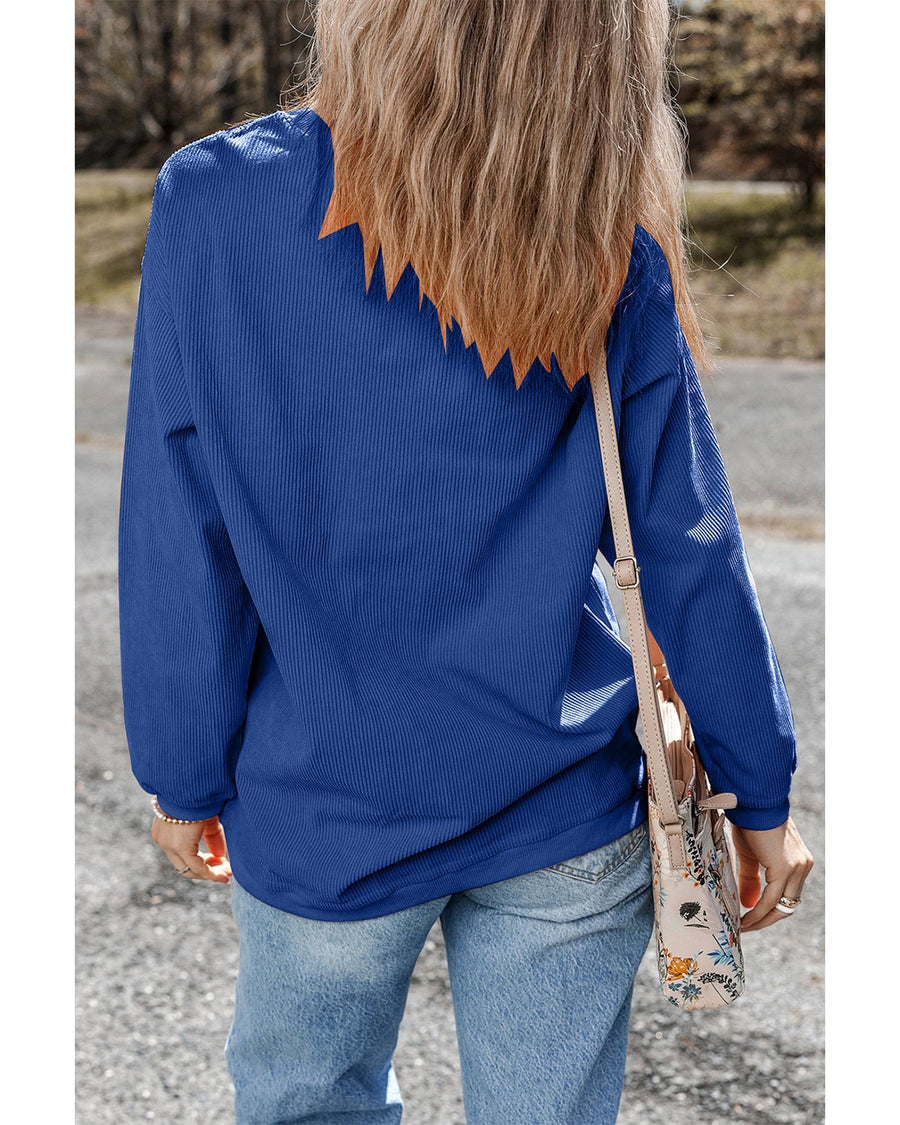 Dark Blue GAME DAY Glitter Detail Ribbed Drop Shoulder Sweatshirt - XL