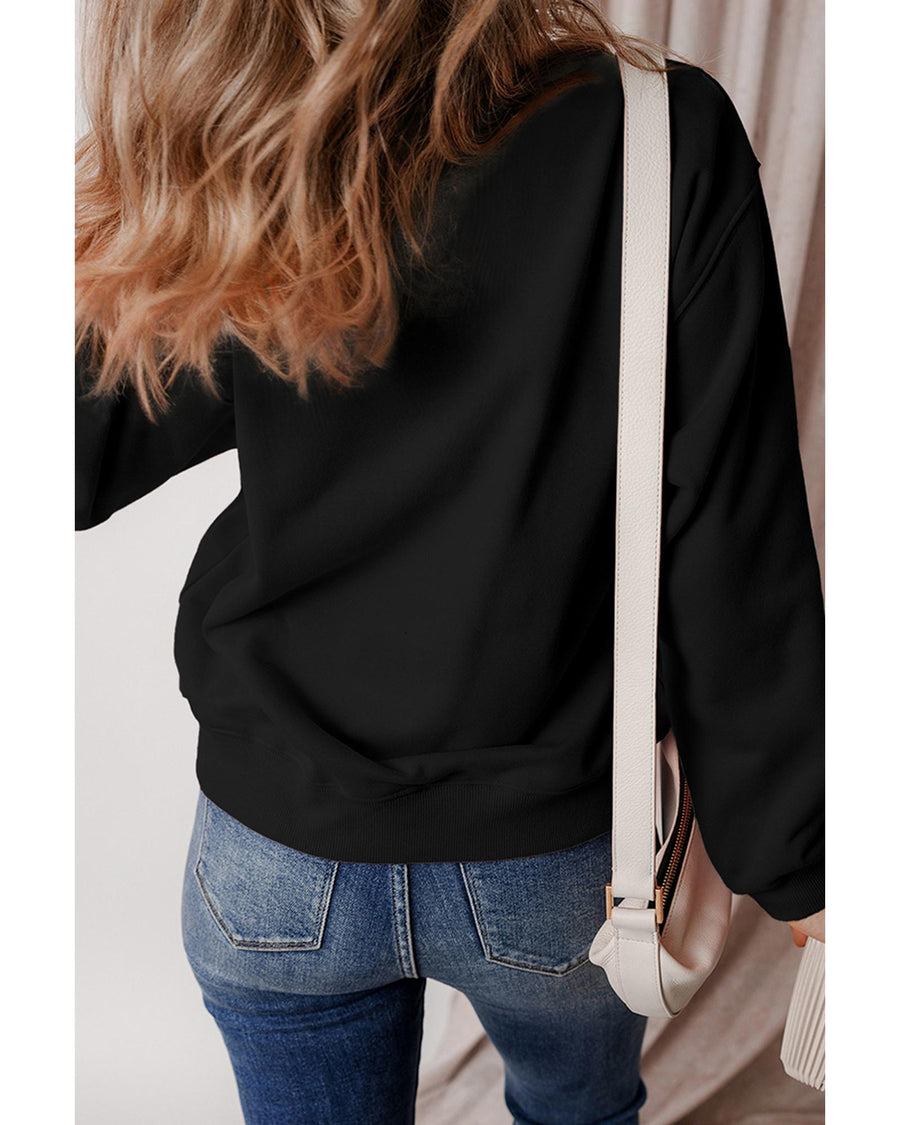 Black Glitter SPOOKY Ghost Pattern Crew Neck Halloween Sweatshirt - M