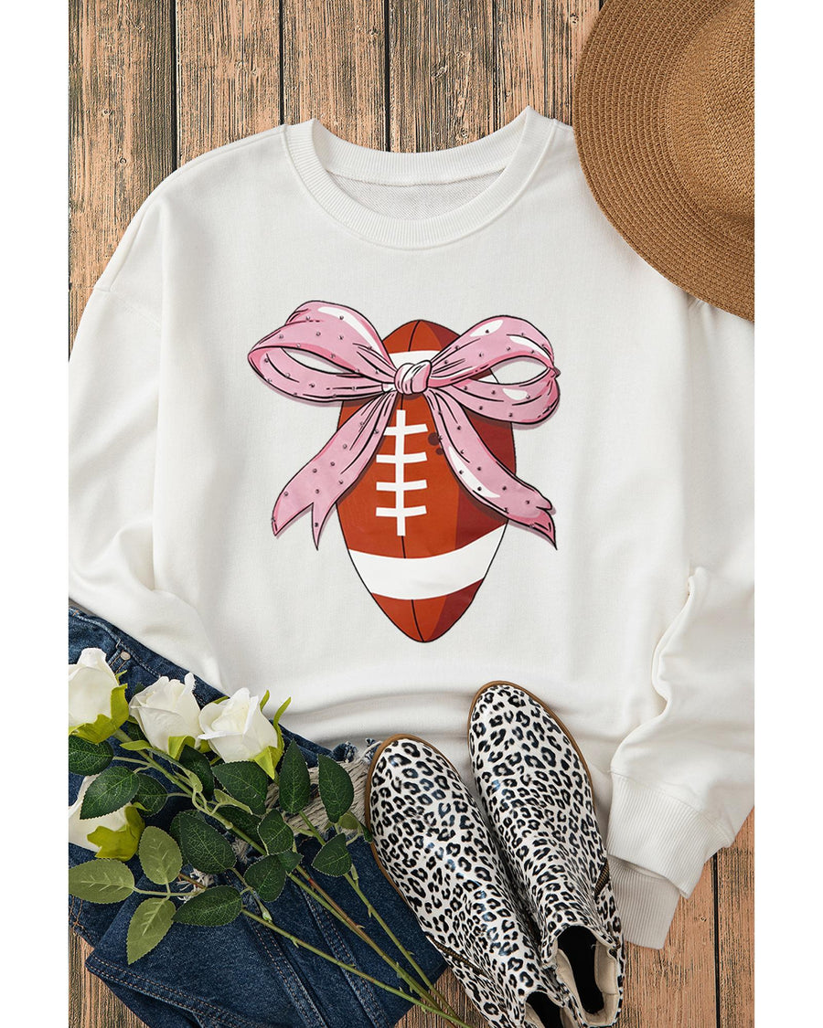 Beige Bowknot Rugby Football Graphic Game Day Pullover Sweatshirt - 2XL